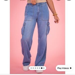 Sanctuary Light Blue Wide Leg Cargo Jeans NWT